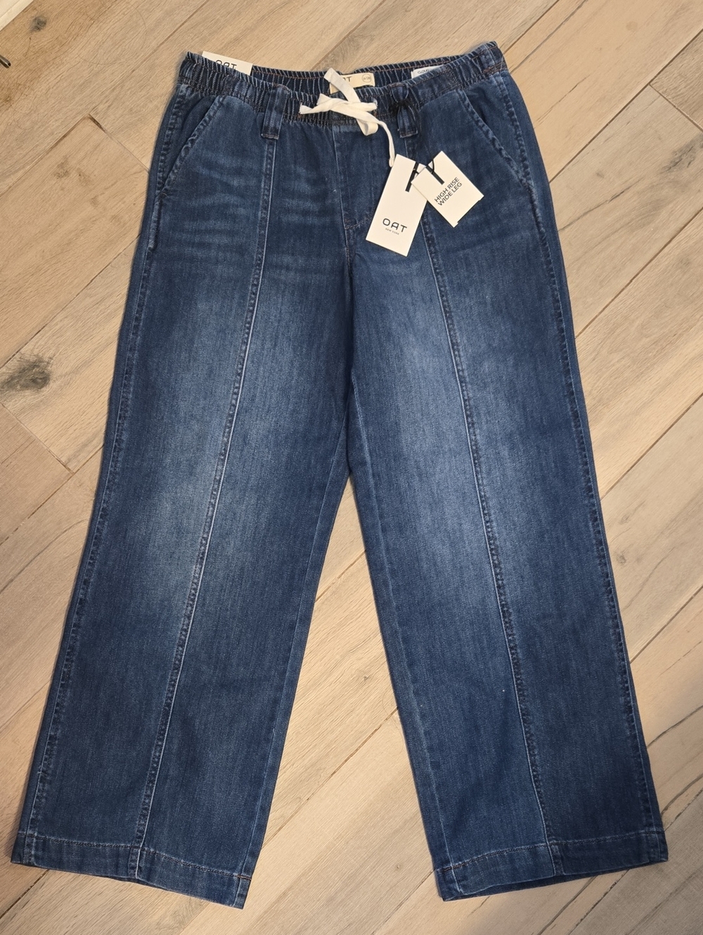 OAT High Rise Drawstring Wide-Leg Denim Pants in Medium Blue 6/28